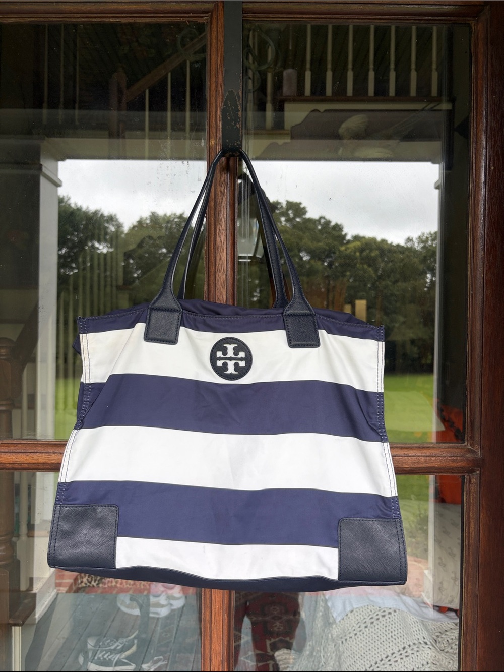Tory Burch Striped Ella‎ packable Tote Bag.